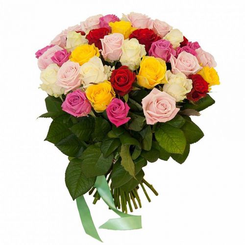 Заказать с доставкой букет из 45-ти разноцветных роз по Киришам